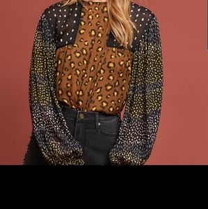 NWT Anthropologie Bl-nk Eclectic Leopard blouse